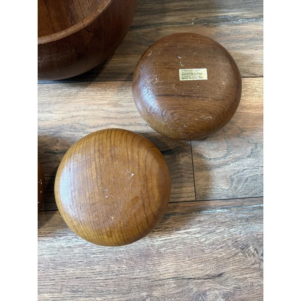 Vtg 60s Gailstyn-Sutton Teak Wood 5pc Set Thailand Salad & Serving Bowls MCM